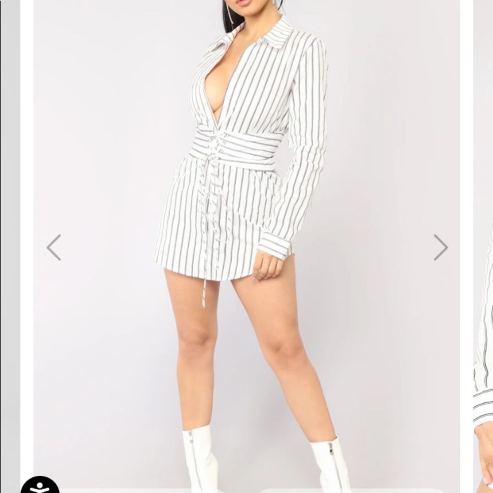 Well Suited Striped Shirt Dress - White
